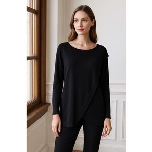 Misook Sweater Women‎ XL Black Knit Asymmetric Front Long Sleeve Mature Career